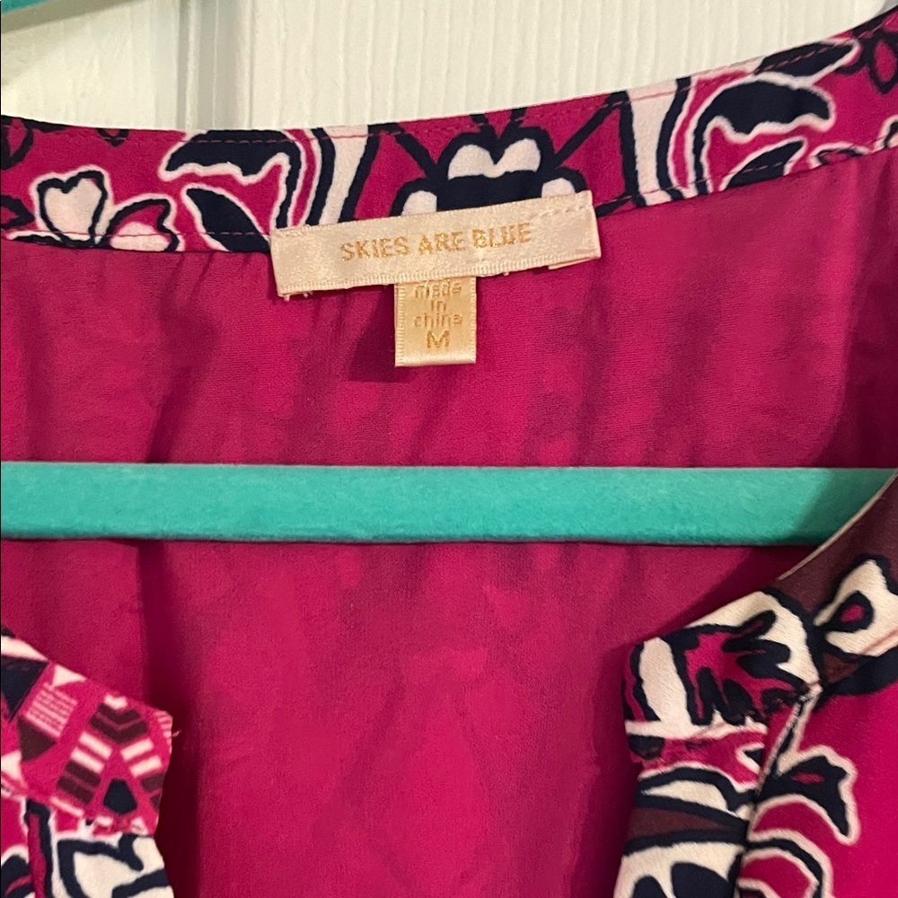 Skies Are Blue Magenta and White Patterned Midi Dress Screams  elegant and FUN - Picture 2 of 6
